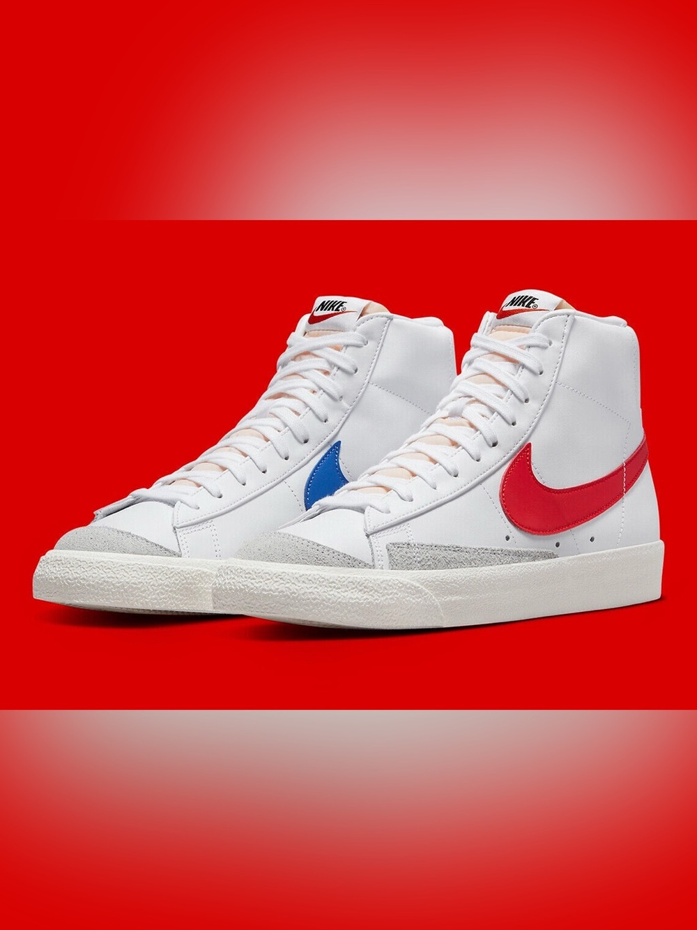 Nike White High-Top Sneakers with Blue & Red Swooshes